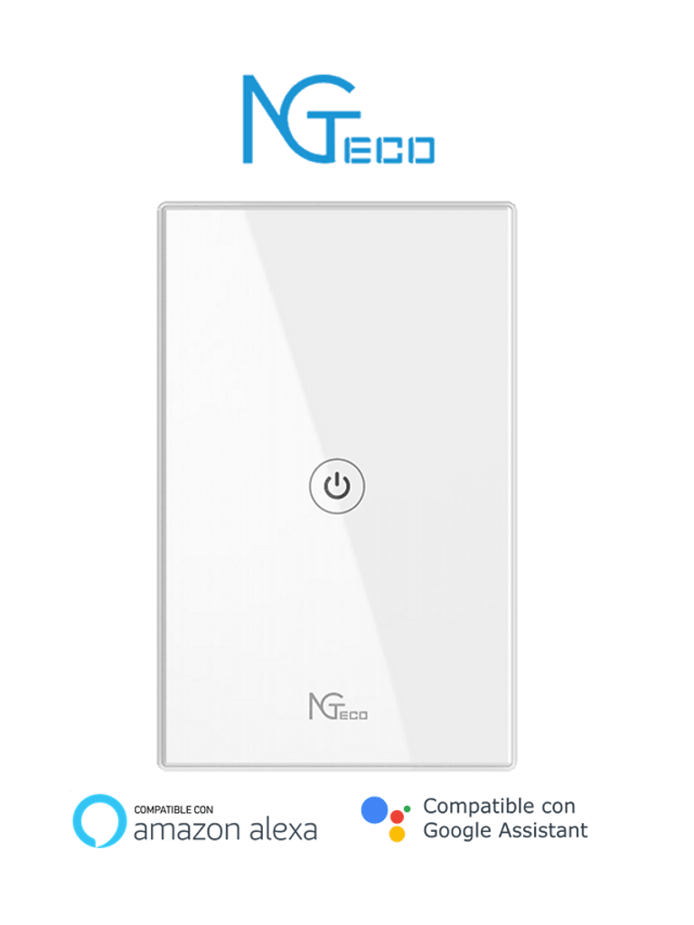 Imagen de NGTECO NGS101 - Apagador Inteligente WiFi 1 Botón Touch / Control Remoto vía App / Control por Voz / Temporizador / Panel Táctil de Alta Sensibilidad / WiFI 2.4 GHz / Se requiere Cable Neutro / Compatible con Alexa y Asistente de Google
