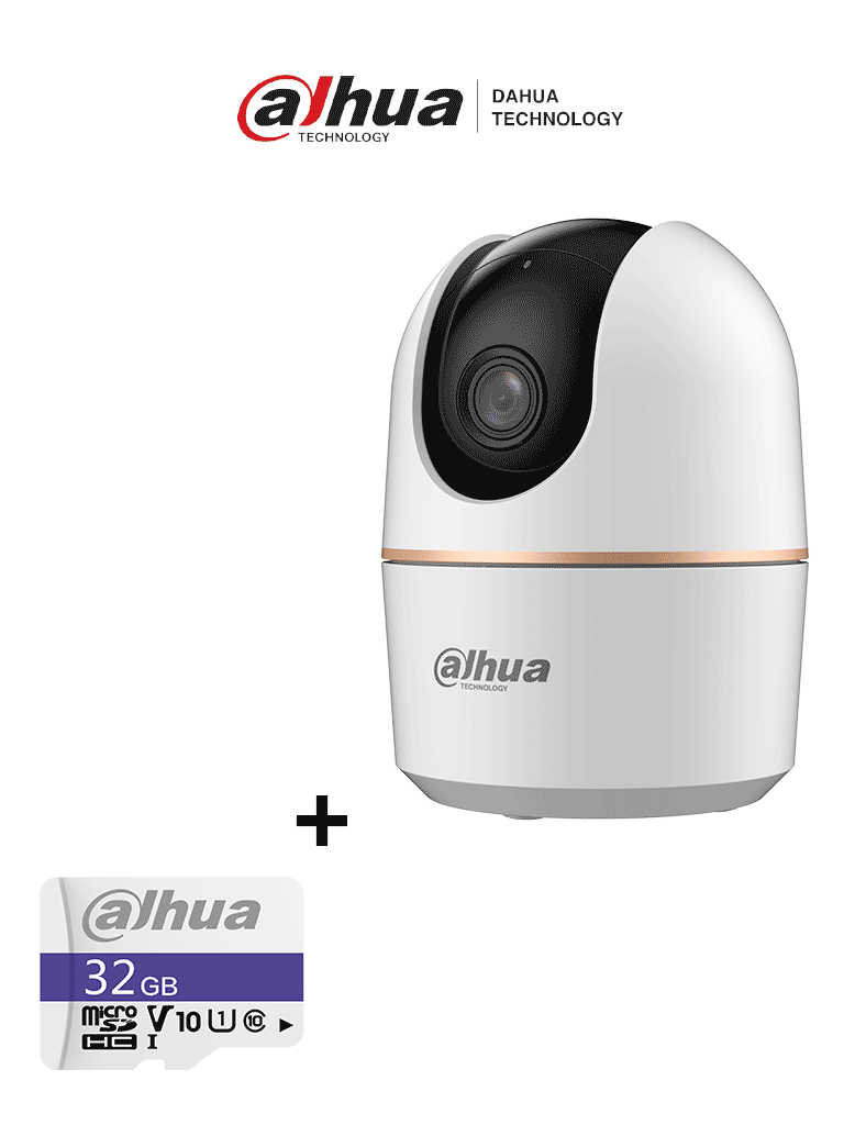 Imagen de Bundle Cámara IP DH-H5A Domo Motorizado Wifi de 5 Megapíxeles con IA, autotracking, audio bidireccional (micrófono y altavoz), sirena, IR de 10 m, ranura MicroSD, detección de humanos/ + Memoria Micro SD de 32 BG/