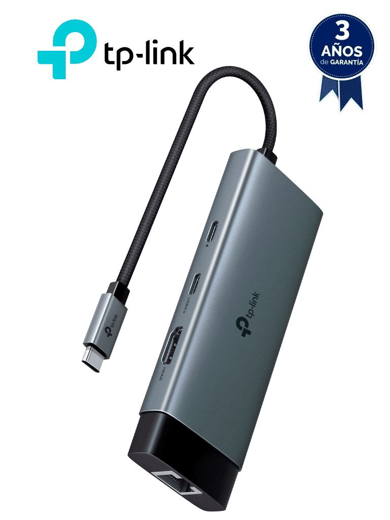 Imagen de TP-LINK UH6120C - USB-C , 2 puertos USB-A , 1 puerto HDMI para transmision en 4K@60Hz , 1 puerto RJ45 Ethernet para computaduras que no tiene puerto Ethernet.