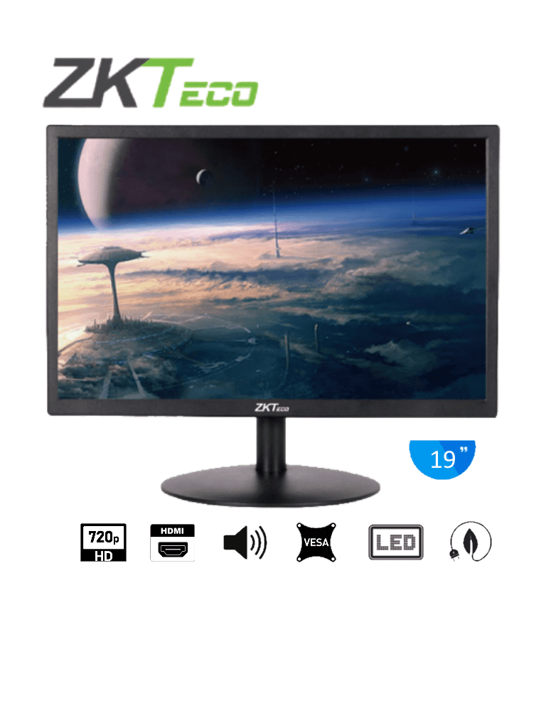 Imagen de ZKTECO ZD192K - Monitor LED HD de 19 pulgadas / Resolución 1440 x 900 / 1 Entrada de video HDMI y 1 VGA / Ángulo de Visión Horizontal 170° /  Soporte VESA / Operación 24/7 / Incluye Cable HDMI