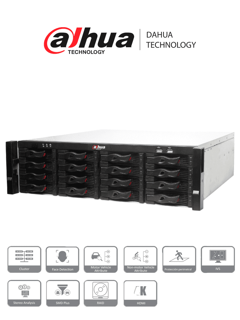 Imagen de DAHUA NVR616-128-4KS2 - Super NVR 128 canales de video IP 4K / H265 / 2  HDMI / 16 Interfaz SATA / Rendimiento 384 Mbps / RA ID /  iSCSI / IVS / Smart TRACK/