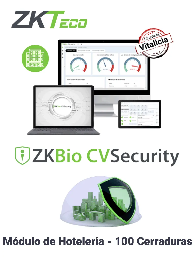 Imagen de ZKTECO ZKBIOCVHOTELP100 - Licencia para Modulo de Hoteleria BioCVsecurity Capacidad 100 Cerraduras Hoteleras