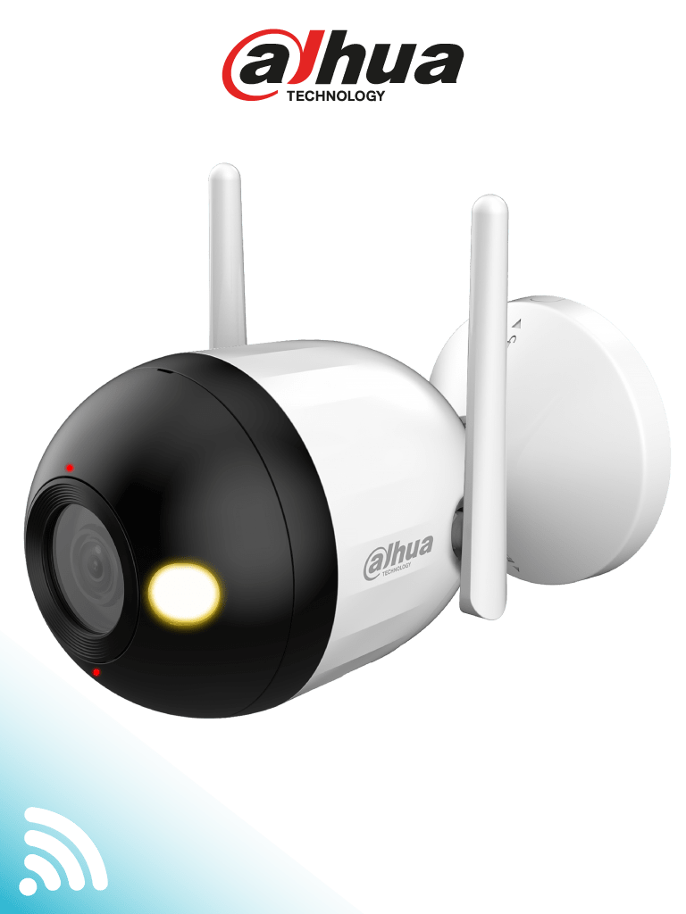 Imagen de DAHUA F2CN-PV - Cámara IP Bullet WiFi de 2 MP/ lente de 2.8 mm. Cuenta con Full Color + iluminación dual inteligente, disuasión activa, audio bidireccional, micrófono y altavoz integrados, 30 m, funciones de IA y resistencia IP67.