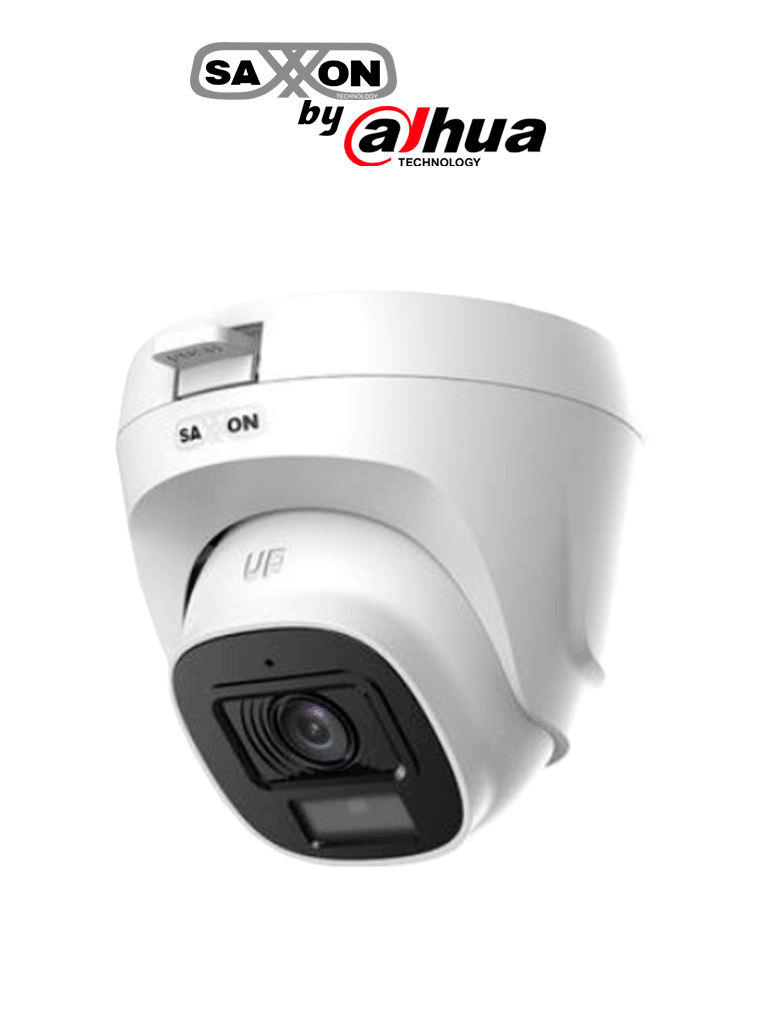 Imagen de SAXXON SUA-HAC-T20P-0280B- Cámara Turret de 2 Megapíxeles/ Lente de 2.8 mm con Visión de Apertura de Hasta 100°/ Policarbonato/ IR de Hasta 20m de Visualización/ Fácil Instalación/ Ideal para Interiores