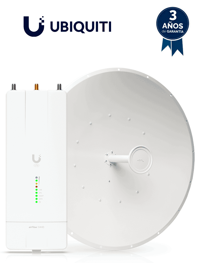 Imagen de Ubiquiti AF-5XHD-34-S45 -  Kit AirFiber con Radio AF-5XHD y Antena AirFiber de 34 dBi Slam-45 para enlaces PTP de clase carrier BACKHAUL con hasta 500 Mbps Full Duplex y en banda libre de 5.8 GHz.