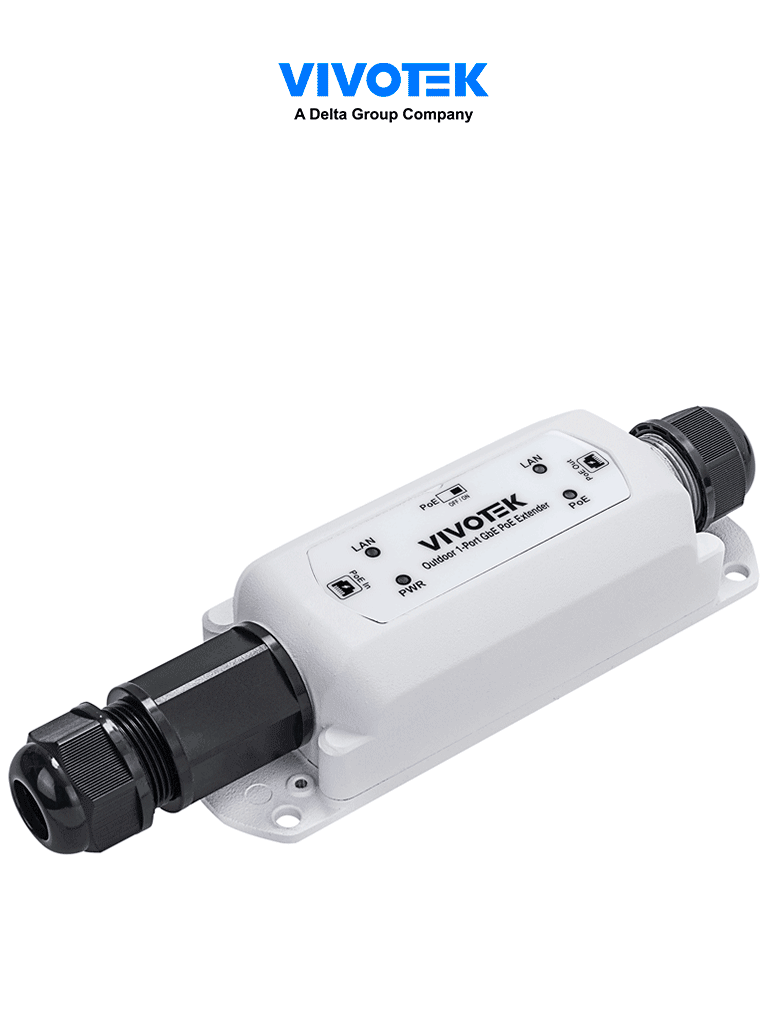 Imagen de VIVOTEK AP-GXC-0150 - Extensor PoE para exterior con 1 puerto Gigabit GE, conexión en cascada hasta 300m, salida PoE de hasta 68W, y protección IP67 e IK10.