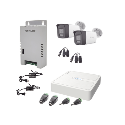Kit HiLook Audio Bidireccional TurboHD 1080p / DVR 4 Canales / 2 Cámaras Bala (Exterior) con Bocina y Microfóno Integrado / 2 Fuentes de Poder / Accesorios
