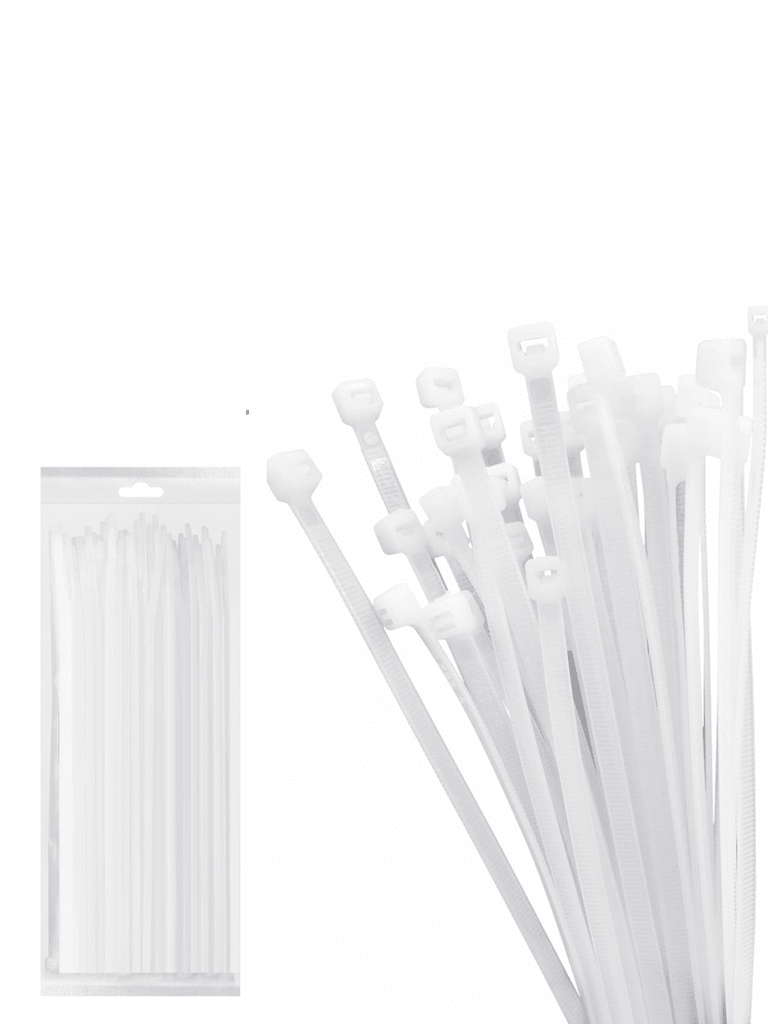 Imagen de TCE LMG-SZS3X100B - Cincho de Nylon Color Blanco, Bolsa con 100 piezas, Medida 2.5mm Ancho X 100mm Largo, Certificación UL 94V-2