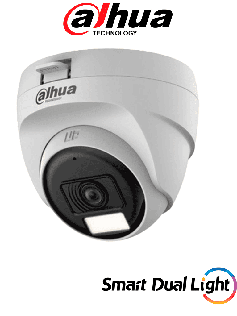Imagen de DAHUA DH-HAC-T1A51N-U-IL-A- Cámara Domo 5 Megapixeles/ Lente 2.8 mm Apertura Hasta 106°/ Iluminación Dual Inteligente/ Micrófono Incorporado/ Iluminación Hasta 25Mts IR + 20Mts Luz Calida/ Plástico/ Ideal para Interior/