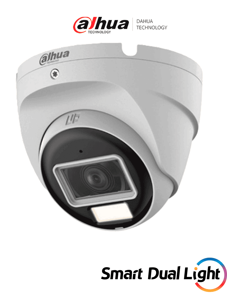 Imagen de DAHUA DH-HAC-T2A51N-U-IL-A- Cámara Domo 5 Megapixeles/ Lente 2.8 mm con Apertura de Hasta 100°/ Iluminación Dual Inteligente/ Micrófono Integrado/ Iluminación de Hasta 30Mts IR + 20Mts Luz Calida/ Metal/ IP67/ Para Exterior/