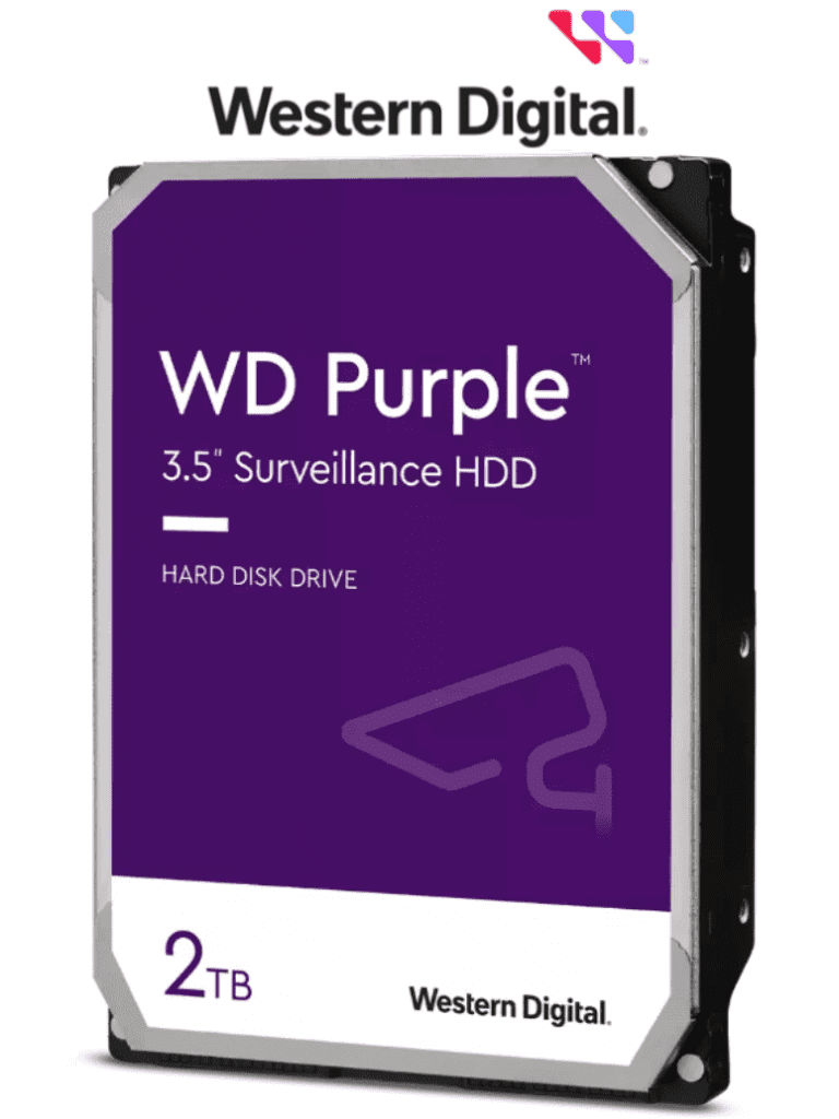Imagen de WESTERN WD22PURZ -  Disco Duro de 2TB Purple/ Especial Para Videovigilancia/ Trabajo 24/7/ Interface: Sata 6 Gb/s/ Hasta 64 Cámaras/ Hasta 8 Bahías de Discos Duros/ 3 Años de Garantía/