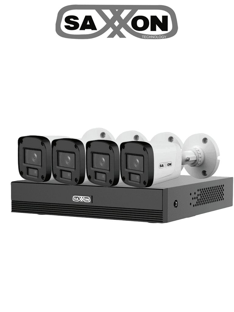 Imagen de SAXXON SUA-KIT/XVR1E04-I/4-B10P-0280B - Kit de 4 Canales HDCVI/ Cámaras B10P de 1MP 720P/ Lente de 2.8mm Con Apertura de Hasta 100°/ Grabador de 4 Canales con Detección de Movimiento Inteligente/ Entradas y Salidas de Audio/