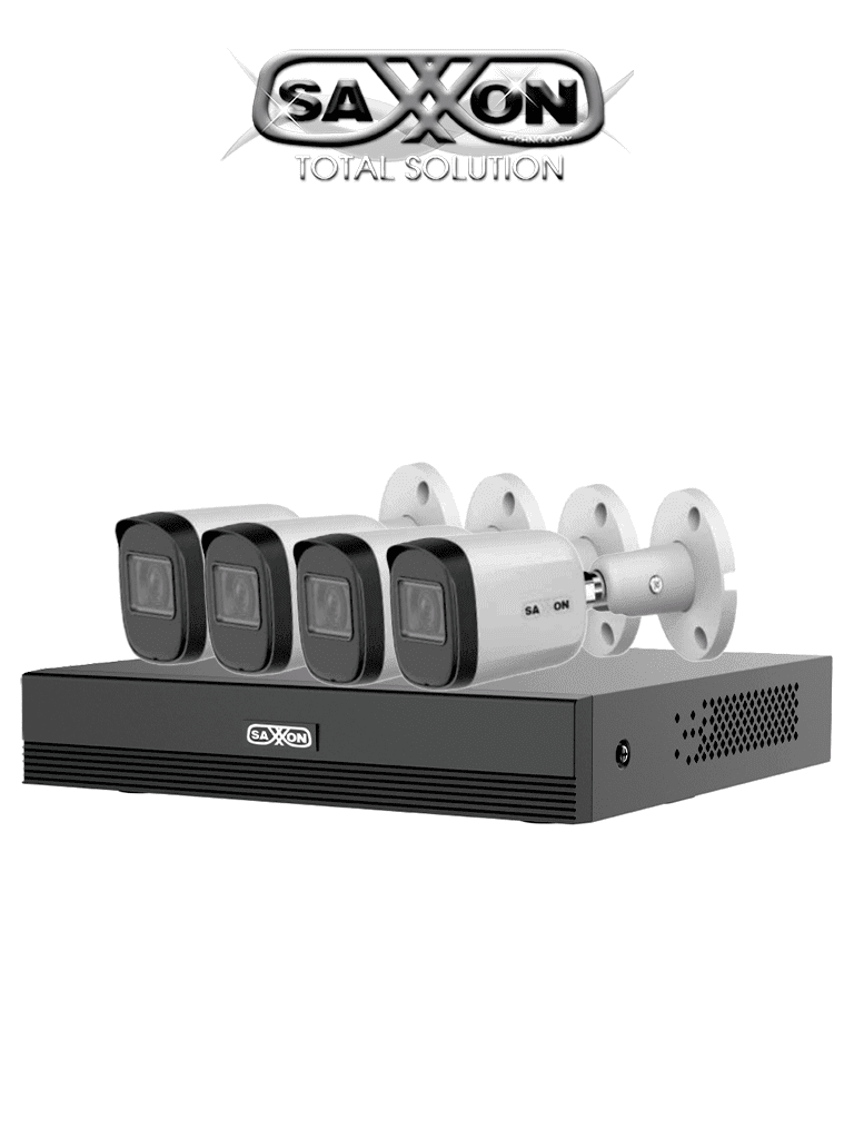 Imagen de SAXXON SUA-KIT/XVR1E04-I/4-B20M-0280B -Kit de 4 Canales HDCVI 1080P/4 Cámaras B20M de 2.8mm con Campo de Visión de Hasta 100°/ Grabador Soporta Hasta 5 Canales IP y Detección de Movimiento Inteligente/Cámaras Fabricadas en Metal de Alta Duración