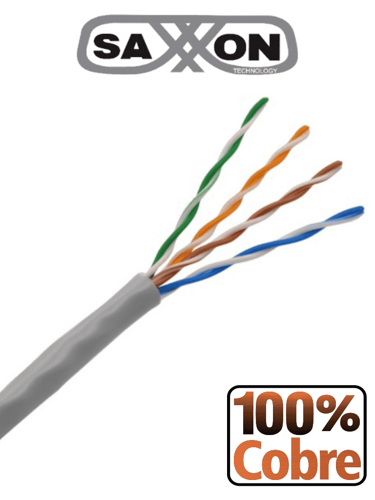 Imagen de SAXXON OUTPCAT5E - Bobina de Cable UTP Cat5e 100% Cobre/ 305 Metros/ Bobinado REELEX /Color Gris/ Uso Interior/ 4 Pares/ Soporta Pruebas de Rendimiento/ Ideal para Cableado de Redes y Video/