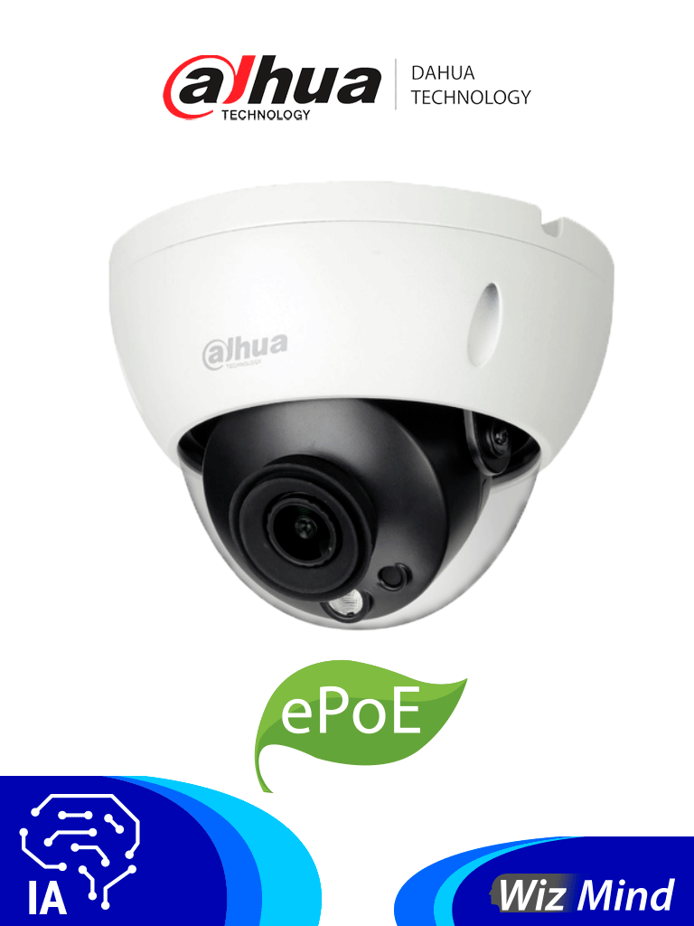 Imagen de DAHUA IPC-HDBW5241RN-ASE - Cámara IP Antivandálica Resolución de 2 MP/ Lente 2.8 mm/ ∢ 106°/ IR 50 mts/ IA WizMind/ Detección Facial/ Protección Perimetral/ Conteo de Personas/ Starlight/ ePoE/ WDR/ H.265/ IP67/ IK10/ E&S Alarma/ E&S Audio/
