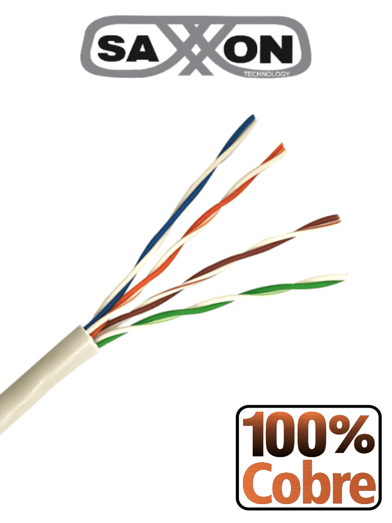 Imagen de SAXXON OUTP5ECOP100BC - Bobina de Cable UTP Cat5e 100% Cobre/ 100 Metros/ Color Blanco/ Uso Interior/ 4 Pares/ Soporta Pruebas de Rendimiento/ Ideal para Cableado de Redes y Video/