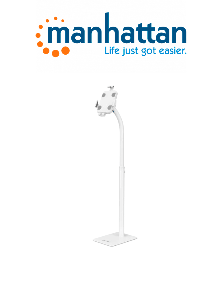 Imagen de MANHATTAN 406345 - Soporte de suelo antirrobo para tablet y iPad Soporte de pie con altura ajustable y bloqueable para tabletas de 7,9" a 11", rotación de 360°