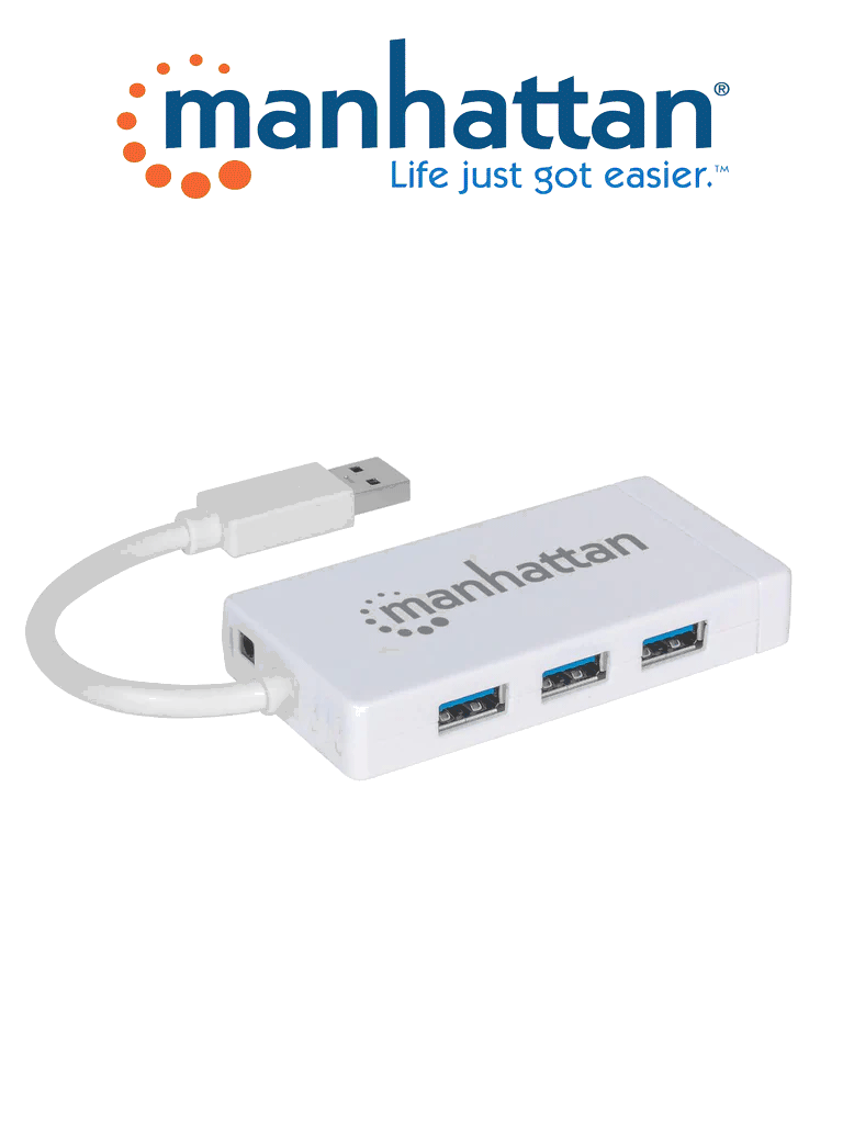 Imagen de MANHATTAN 507578 - HUB USB 3.0 / 3 puertos / Adaptador Gigabit Ethernet / 5Gbps / Un puerto 10/100/1000 Mbps para UltraBook™ y Macbook®