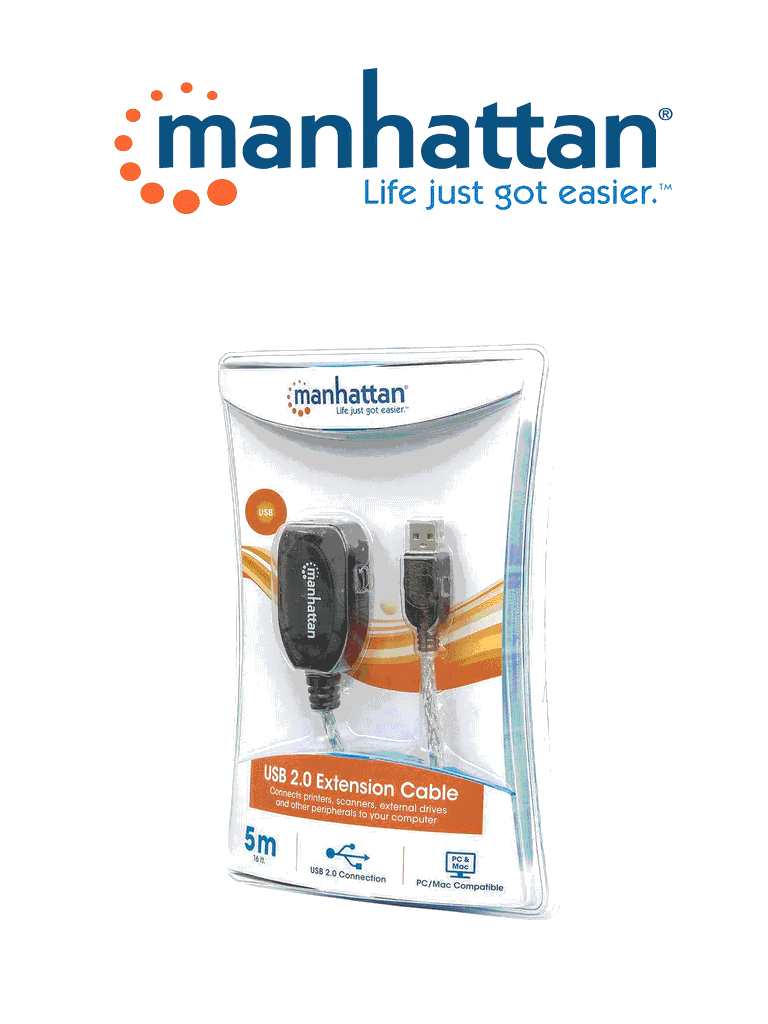 Imagen de MANHATTAN 519779 - Cable Extensión Activa USB de Alta Velocidad 2.0 / Encadenable / A Macho / A Hembra / 5 m