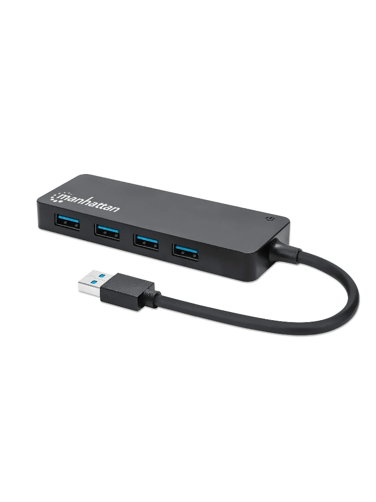 Imagen de MANHATTAN 164900 - Hub USB 3.2 Gen 1 de 4 puertos USB-A USB-A macho a cuatro puertos USB-A hembra, Velocidad de transferencia de 5 Gbps, Alimentación por Bus, Negro