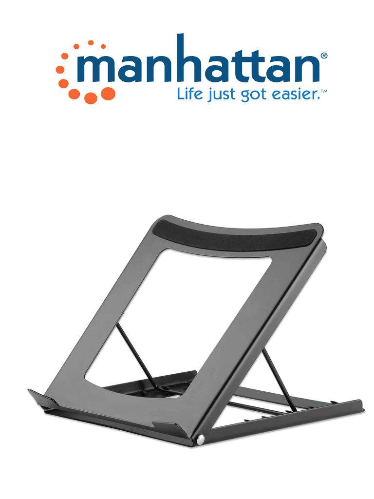 Imagen de MANHATTAN 462129 - Soporte ajustable para laptops y tabletas / Elevador ergonómico para laptops y otros dispositivos de 10" a 15.6" / Hasta 5 kg / Plegable en cinco posiciones / Color negro