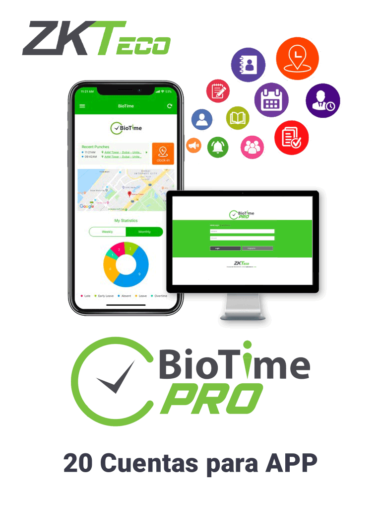 Imagen de ZKTECO BIOTIMEPROAPPBASIC - Licencia Vitalicia de Aplicación Móvil para uso de ZK BIOTIMEPRO / Compatible con celulares ANDROID o  iOS / Soporta 20 cuentas