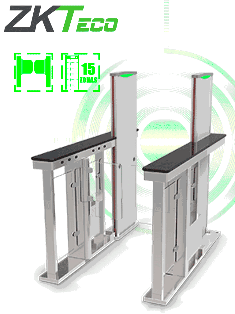 Imagen de ZKTECO MST150 PRO - Barrera Peatonal Abatible tipo Swing / 2 Chasis Acero SUS304/ Detector de Metales Integrado/ 15 Zonas/ 30 personas x minuto / 8 pares de sensores infrarrojos / Anti-Tailgating / Servo Motores / Apertura configurable 1s a 5s