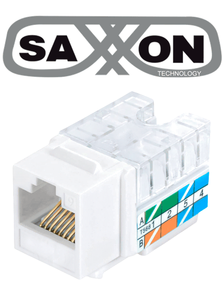 Imagen de SAXXON M265C5W - Modulo jack keystone RJ45 / 8 Hilos / CAT 5E / Compatible con calibres  AWG 22-26 / Color blanco