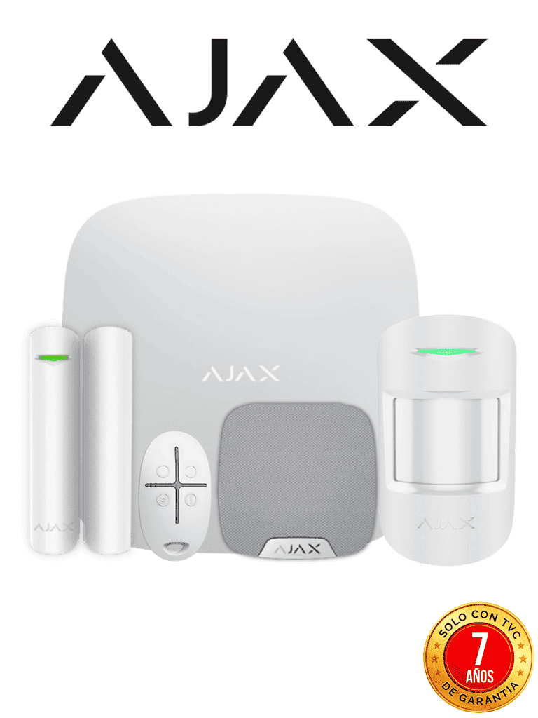 Imagen de AJAX KIT RESIDENCIAL LIGHT - Panel de alarma Hub2Plus conexión Ethernet / WiFi / LTE, APP “AJAX PRO” iOS y Android , 1 sensor de movimiento, 1 detector para puerta o ventana, 1 control remoto y una sirena interior inalámbrica color Blanco