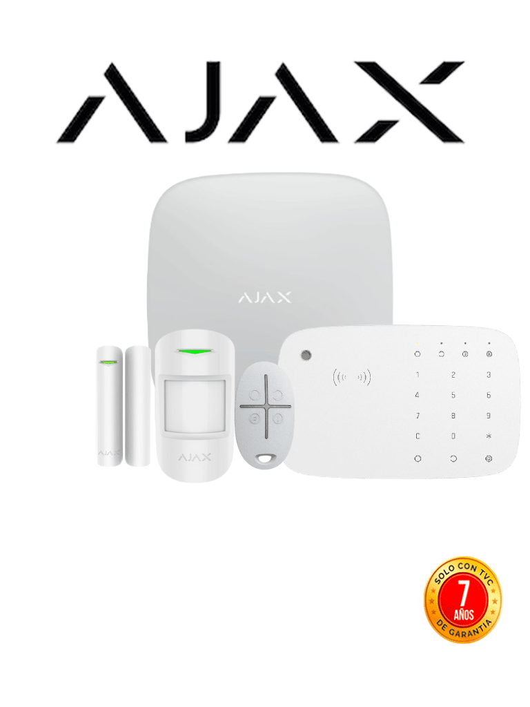 Imagen de AJAX KIT RES KEYPADCOMBI - Panel de alarma Ethernet/4G color Blanco/ APP “AJAX PRO” iOS y Android, 1 sensor de movimiento, 1 detector para puerta/ventana, 1 Teclado táctil inalám con sirena incluida y lector DESFire, 1 Llavero inalám
