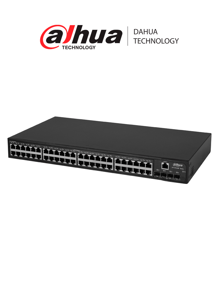 Imagen de DAHUA AS4300-48GT4GF - Switch Gigabit de 48 Puertos Administrable/ Capa 2/ 10/100/1000 Base-T/ 4 x SFP 1Gbps/ Carcasa Metalica/ Switching 104G/ Tasa de Reenvio de Paquetes 77.4 Mbps/