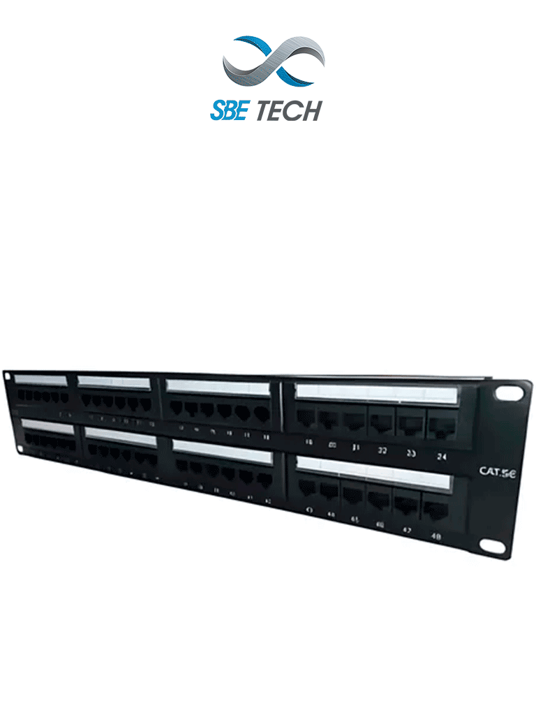 Imagen de SBETECH SBE-2202-48P - Panel de parcheo categoría 5e con 48 puertos e incluye etiquetas en frente y parte trasera