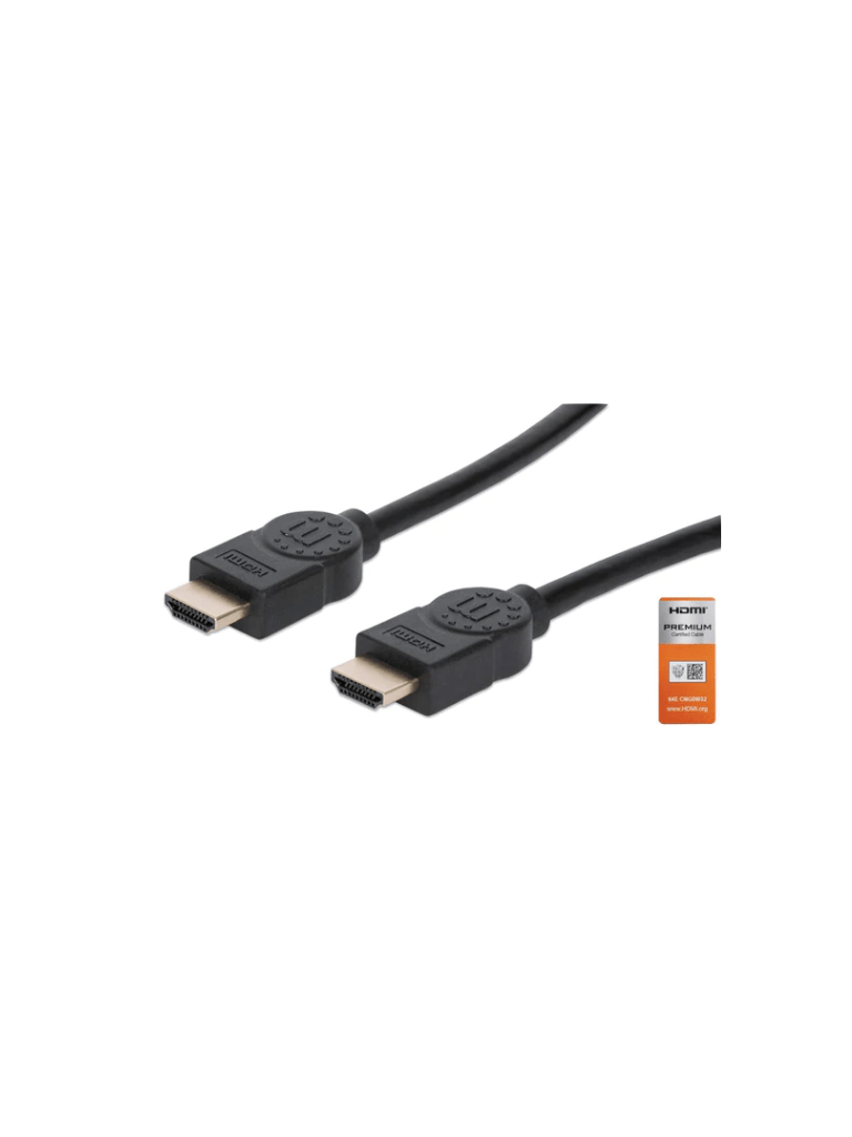 Imagen de MANHATTAN 355360 Cable HDMI de Alta Velocidad con Canal Ethernet, Versión Premium / 4K@60Hz UHD, HEC, ARC, 3D, ancho de banda de 18 Gbps / HDMI Macho a Macho / Blindado, 5.0 m (15 ft.) / Negro