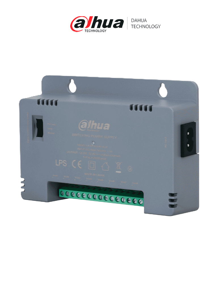 Imagen de DAHUA DH-PFM344D-8CH-US - Fuente de Poder con Distribuidor para 8 Canales/12 vcd 4 Amperes/ Voltaje de Salida Ajustable de 12, 13.5 y hasta 15 vdc/ Protección de Voltaje/ Protección contra fuego V-0/ Certificación FCC/