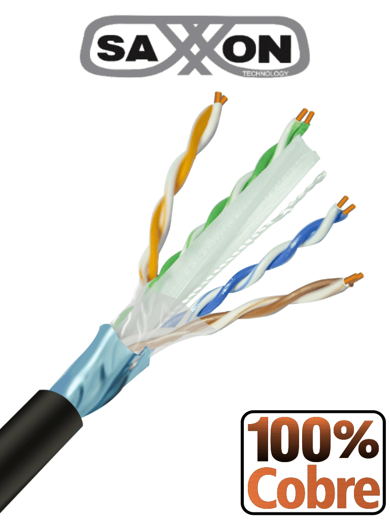 Imagen de SAXXON OFTPCAT6COPEXT - Bobina de Cable FTP Cat6 100% Cobre/ 305 Metros/ Blindado/ Color Negro/ Uso Exterior/ Ideal para Cableado de Redes de Datos y Video/ Cert ISO9001/ UL / RoSH/