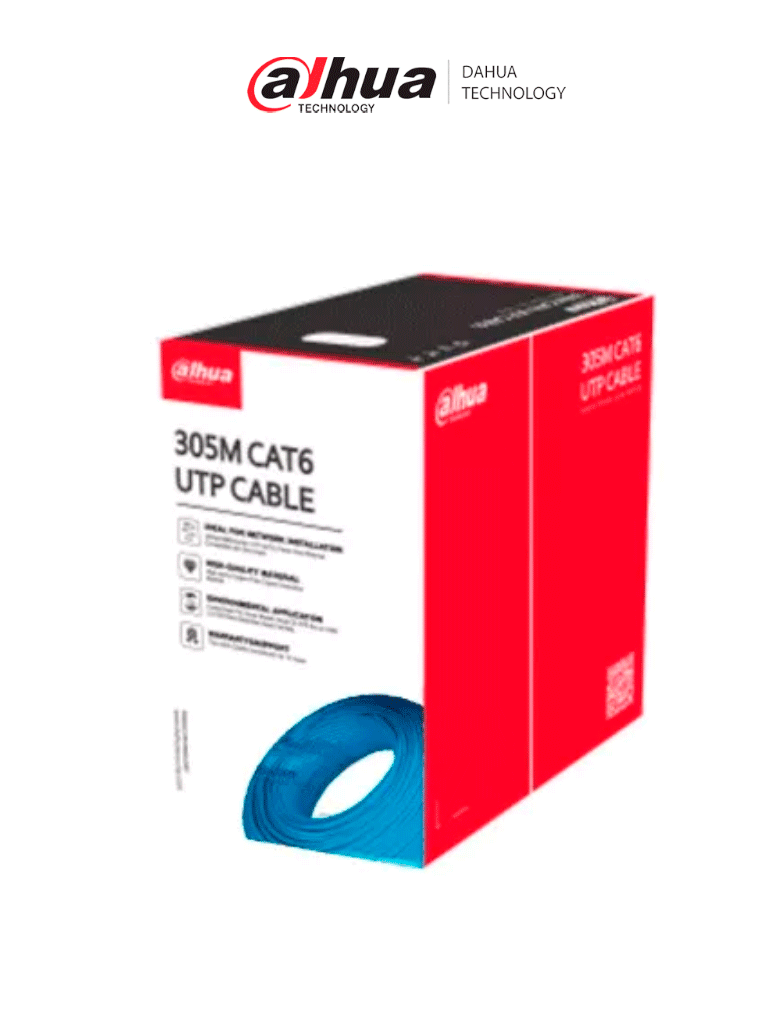 Imagen de DAHUA PFM920I-6UN-C - Bobina de Cable UTP Cat 6 100% Cobre/ Color Azul/ Uso Interior/ 305 Metros/ Ideal para Redes y Video/ Certificado CPR Eca/ Estandares: Q/DXJ 067-2019,EN50575-2014/ Cumple con: IEC 60332-1-2/