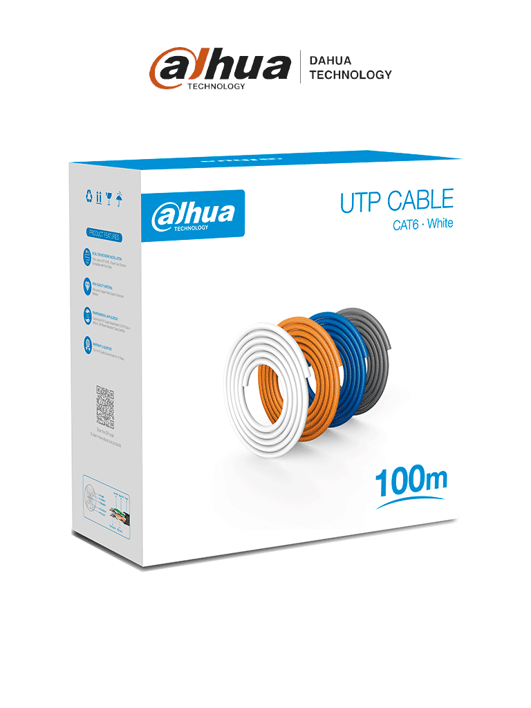 Imagen de DAHUA PFM920I-6UN-C-100 - Bobina de 100 Mts de Cable UTP Cat6/ 100% Cobre/ Color Blanco/ Cubierta Retardante de Flama con Certificación CE CPR Eca/ Ideal para Video y Redes/