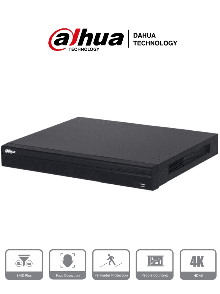 Imagen de DAHUA NVR4232-16P-4KS2/L - NVR de 8 Megapixeles/ 4k/  32 Canales IP/ 16 Puertos PoE/ Rendimiento de 160 Mbps/ Smart H.265+/ 2 Bahias de Disco Duro/ 4&2 E&S de Alarma/ Soporta Camaras WizSense