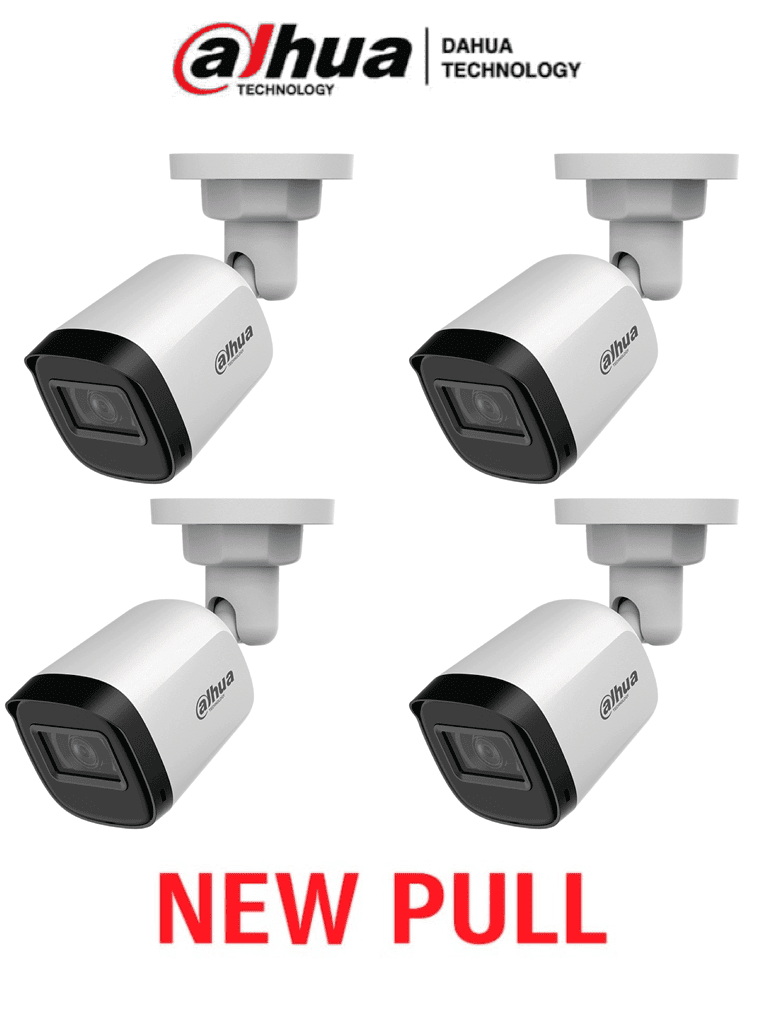 Imagen de DAHUA DAHUA HAC-B1A21PAQ NEWPULL - Paquete Caja de 4 Camaras Bullet 1080P/ 82 Grados de Apertura/ Lente de 3.6mm/ IR de 20 Mts/ IP67/ TVI AHD y CVBS/