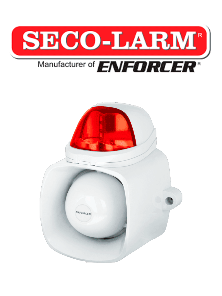 Imagen de Seco-Larm SH816SSMQR- Sirena autónoma de  115 dB con altavoz de 20W con entrada de audio para emisión de mensajes y grabacion de audio MP3 / WAV IP65. estrobo roja.