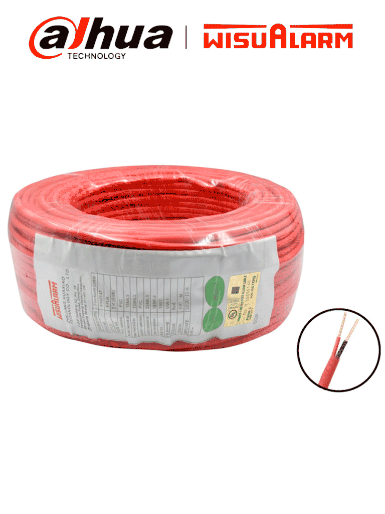 Imagen de DAHUA 2X18AWG-U- Bobina de 305 metros de cable sin blindaje para alarma de Incendio, Listado por UL, Revestimiento de PVC UL105 °C de alta resistencia al fuego, Fabricado con aislamiento de cloruro de polivinilo UL105 °C altamente ignífugo