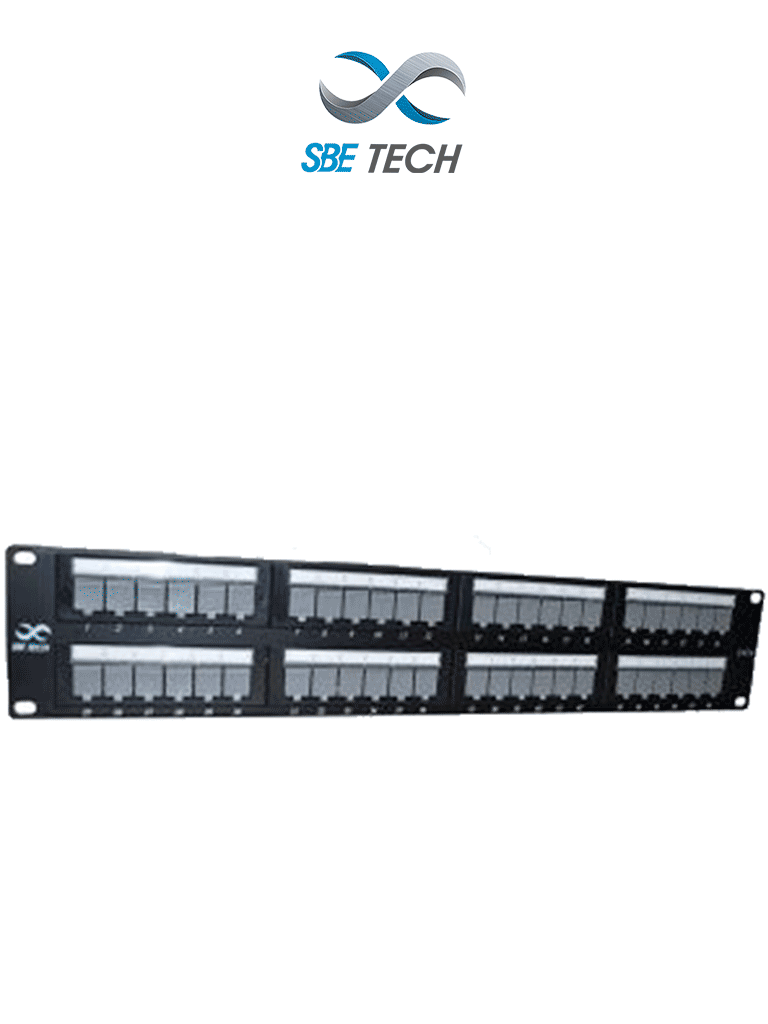 Imagen de SBETECH PPC648P - Panel de parcheo categoría 6 con 48 puertos, cumple con los estándares ANSI/TIA 568-C.2 e ISO 11801 2a Edición, y es producto certificable