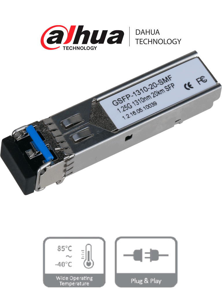 Imagen de DAHUA GSFP-1310-20-SMF Módulo óptico Gigabit/ Doble fibra monomodo/ Puerto LC/ Envío de 1310nm y recepción de 1310nm/ Distancia de transmisión hasta 20 km