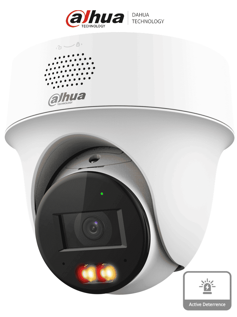 Imagen de DAHUA IPC-PT1439H-PV-0280B - Cámara PT IP domo de 4 Megapixeles / Lente de 2.8 mm/ 30 Metros de Iluminación Dual Inteligente/ Audio dos vías/ Detección de humanos y vehículos/ Protección Perimetral/ Disuasión activa/ PoE/ IP66/