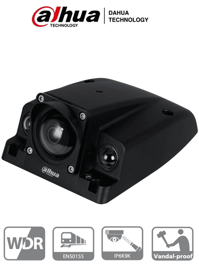 Imagen de DAHUA IPC-MBW4231-AS-H - Camara IP Antivandalica para NVR Moviles de 2 Megapixeles/ Lente de 6mm/ Angulo de 52 Grados/ STRAVIS/ WDR Real de 120 dB/ 30 Metros de IR/ Ranura para MicroSD/  IP67, IK10, IP6K9K, PoE/ Certificaciones E-MARK ECE R10/ EN50155/