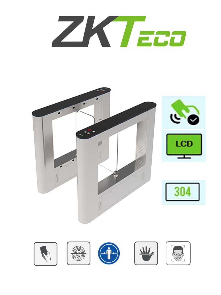 Imagen de ZKTECO SBTL5000 - Barrera Abatible un Carril Bidireccional / Acero SUS304 / Aletas de Cristal Templado / 25 a 30 Personas x Min. / 110V / Carril 65 cm / 2 millones de Ciclos / Interior / No cuenta con Lectores y Panel