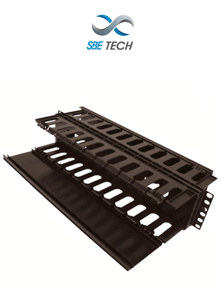 Imagen de SBETECH SBE-OH2URD -  Organizador de cable horizontal para rack, con doble lado y base metálica, 19 pulgadas, y 2UR