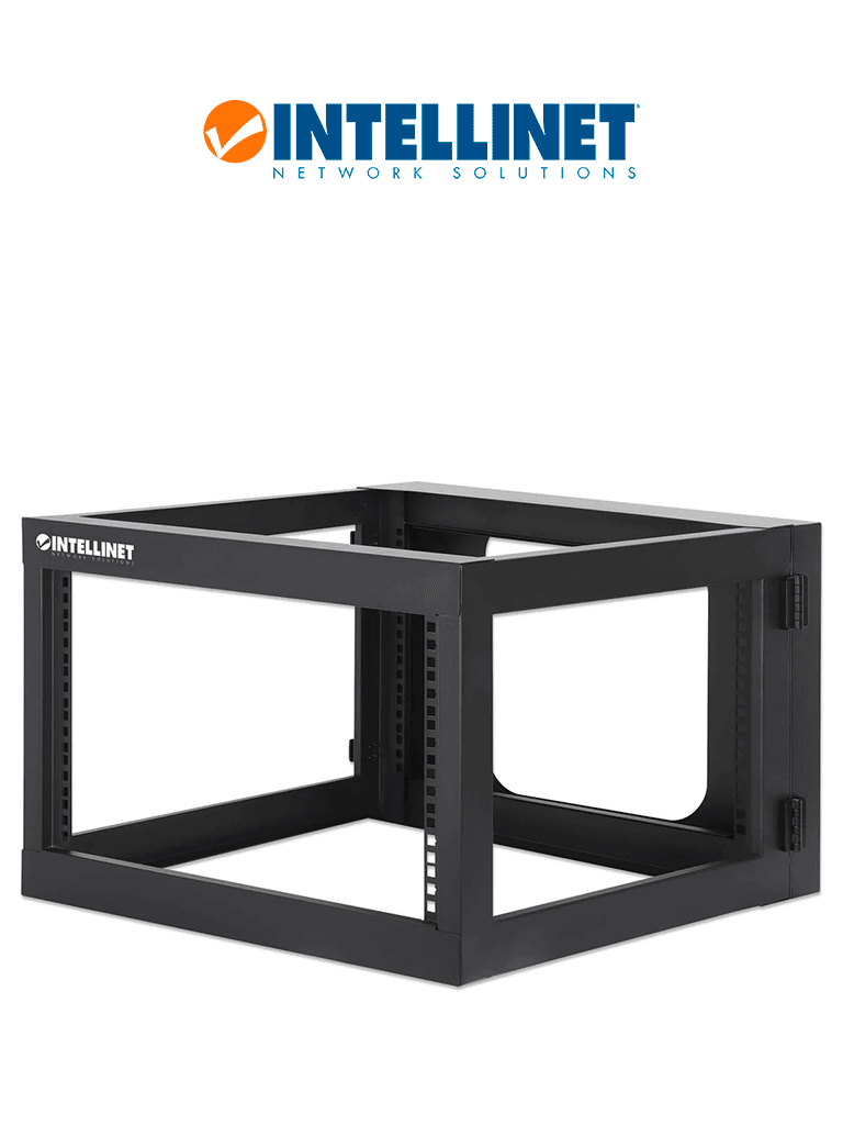 Imagen de INTELLINET 716031 - Rack abierto de 19" para montaje en pared, 4 postes, 6U, marco abatible, 60 cm de profundidad, color negro RAL 9004, ensamblado