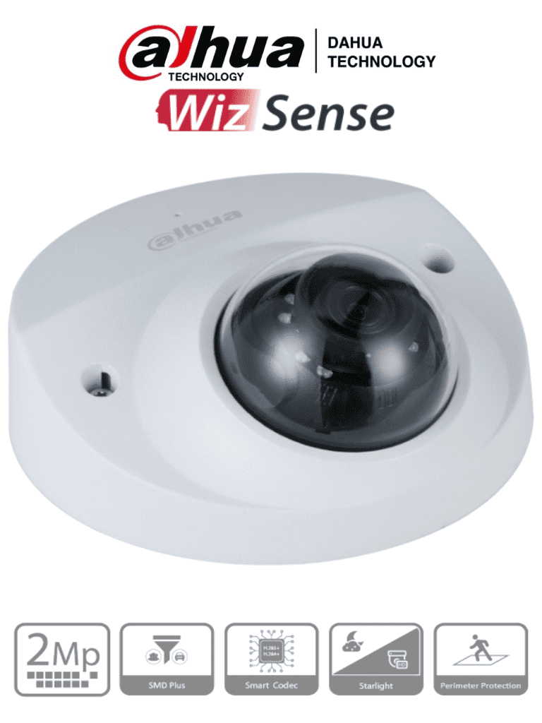 Imagen de DAHUA IPC-HDBW3241F-AS-M - Cámara IP Domo Antivandálica de 2 Megapixeles/ WizSense/ Lente de 2.8 mm/ 106 Grados de Apertura/ H.265+/ Microfono Integrado/  IR 30 Mts/ Videoanaliticos con SMD Plus/ IP67/ IK10/ PoE/ Ranura para MicroSD/