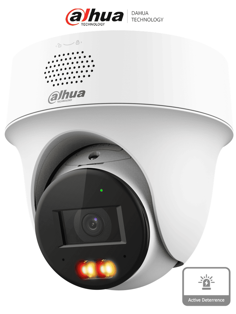 Imagen de DAHUA IPC-PT1239H-PV-0280B - Cámara PT IP domo de 2 Megapixeles / Lente de 2.8 mm/ 30 Metros de Iluminación Dual Inteligente/ Audio dos vías/ Detección de humanos y vehículos/ Protección Perimetral/ Disuasión activa/ PoE/ IP66/